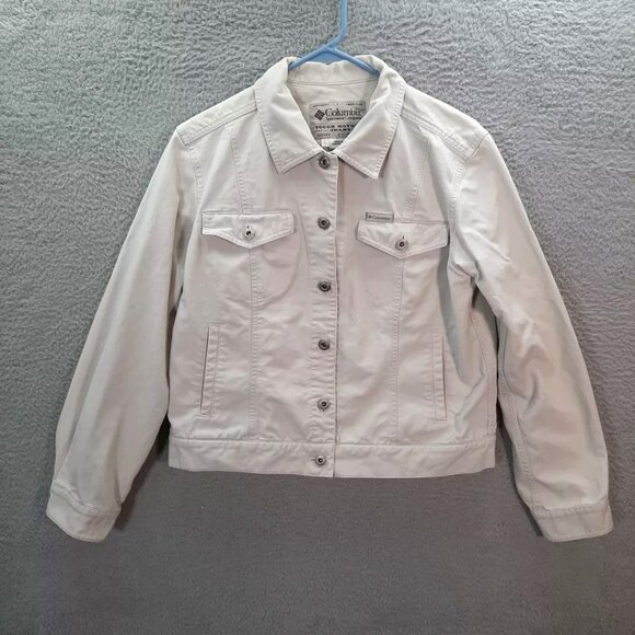 COLUMBIA Sportswear Co. Tough Mother Jeans Denim Jacket, Off-White, Sz XS - Picture 2 of 9